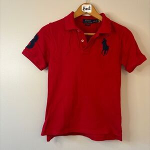 Ralph Lauren Red Polo Shirt large embroidered Logo boys sz M